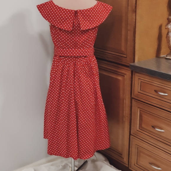 Lindy Bop retro polka dot fit and flare big collar pin up dress - Picture 6 of 8